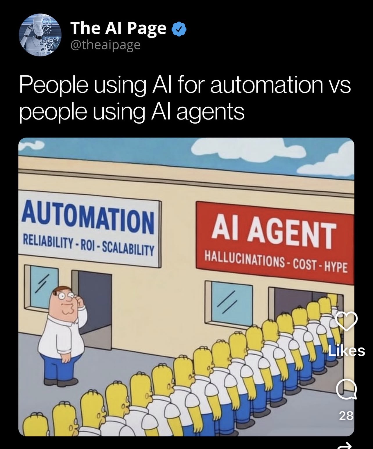 Illustration contrasting automation with AI agent approaches